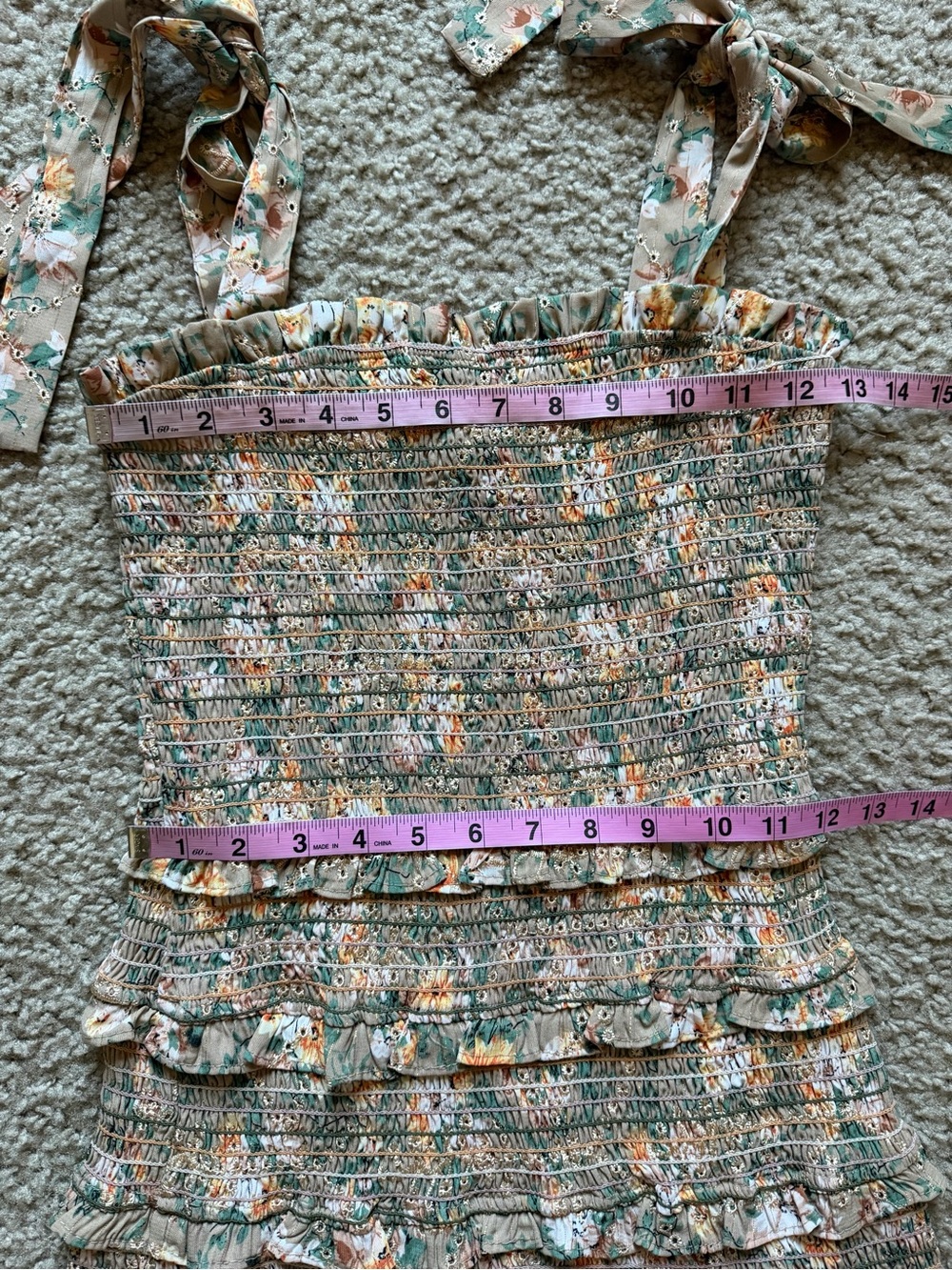 Storia Smocked Floral Ruffle Mini Dress Sz M - Picture 8 of 11